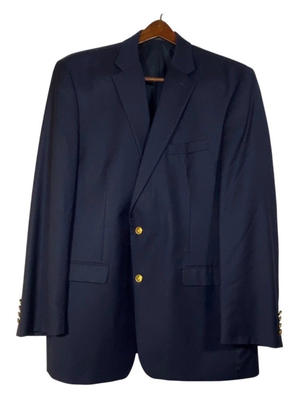 Chaps Navy Blue Gold Button Blazer Men 44L Wool Sport Coat Business